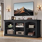 YITAHOME Farmhouse TV Stand with Cord Management for 75/80 Inch TV, Entertainment Center with Adjustable Shelf & Open Storage, 70" TV Console Table for Living Room (Black)