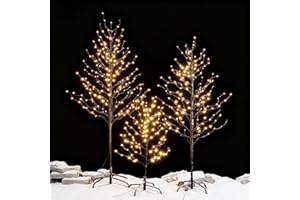 Lightshare Set of 3 Star Light Trees Christmas Decorations, Including 3 feet, 5 feet, and 6 feet, Warm White Christmas Tree, Brown Branch