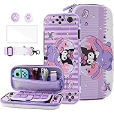 HYPERCASE Cute Switch OLED Carrying Bag Purple Bunny for Console&Accessories, with Switch OLED Dockable Cover PC Hardshell, Screen Protector, Shoulder Strap & 2 Kawaii Thumb Caps