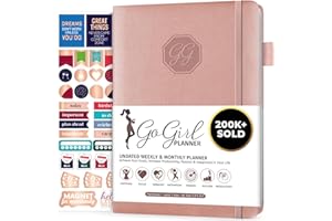 GoGirl Planner and Organizer for Women – Compact Size Weekly Planner, Goals Journal & Agenda to Improve Time Management, Productivity & Live Happier. Undated – Start Anytime, Lasts 1 Year – Rose Gold