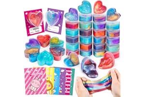 EZIGO 30 PCS Valentine Party Favors for Kids Heart Shaped Glitter Slime Kit with Valentines Day Cards, Stress Relief Fidget Toys, School Game Prizes, Classroom Exchange Valentine Gifts for Boys Girls