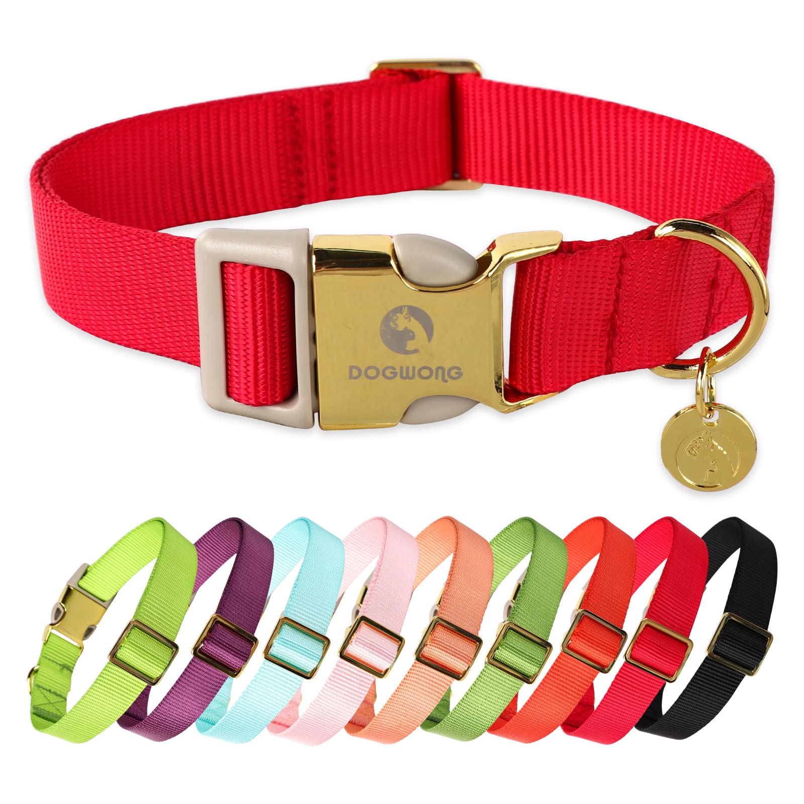DOGWONG Nylon Dog Collar, Deep Red Pet Collar Durable Adjustable Cute Dog Collar for Small Medium Large Dogs, XL (40.7cm-66cm)