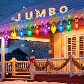 2 Pack Outdoor Christmas Decorations - Jumbo Xmas String Lights or Pathway Markers - Large Multicolored Bulbs Hanging Lights Waterproof Lawn Decoration for Holiday Home Tree Roof Yard Garden