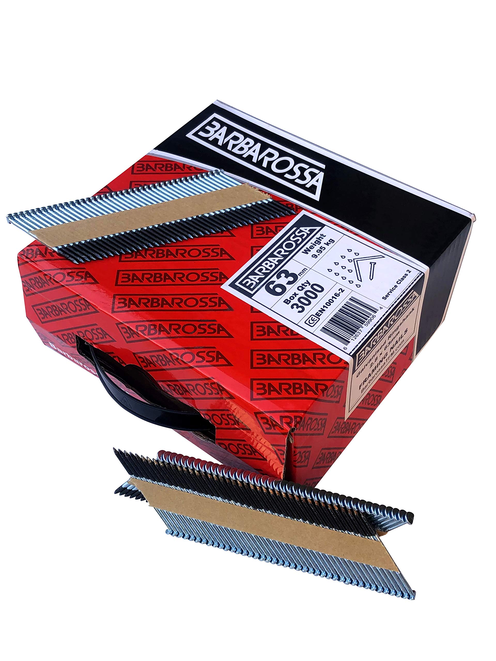 Barbarossa 1st Fix (51mm - 90mm) Galvanised collated framing Nails for Cordless nailers (63mm - 2 1/2” (3000) Ring)