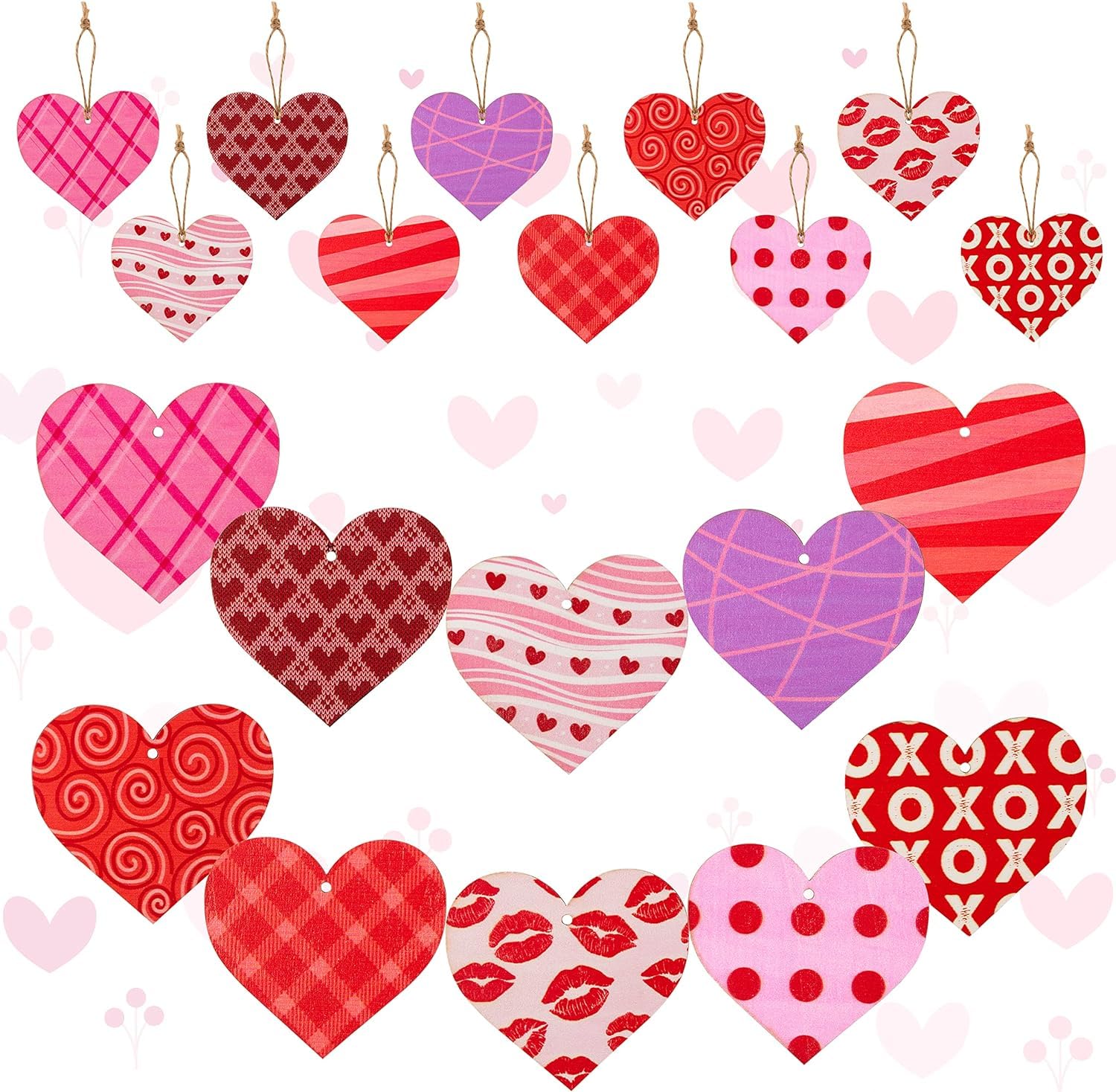 Haooryx 31 Pcs Wooden Heart Decorations for Valentine's Day, Party, Wedding Gifts, Anniversary