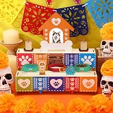 Leinuosen Dia De Los Muertos Ofrenda Altar for Dog Day of The Dead Decor | Puppy Wooden Photo Frame, with Bowl Toy Candle, Paw Dog Bone Picado, Pet Loss Memorial Decor, Remembrance Memory Shadow Box
