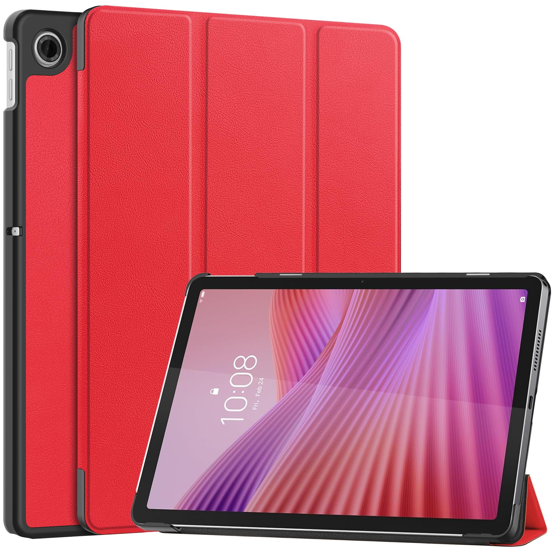 YRH for Lenovo Tab 10.1 inch 2025 (Model: TB311FU/TB311XU), PU Leather Stand Protective Hard Shell with Auto Sleep-Wake, Red