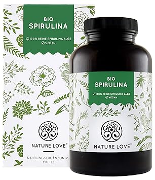 NATURE LOVE® Bio Spirulina Presslinge. 100% reine Bio Spirulina Alge ohne Zusätze. 500 Tabletten. Hochdosiert mit 6.000mg Bio