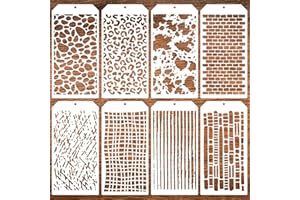 ZOSYLLEY Stencils for Crafts, Layering Stencils Mixed Media Art Texture Stencil Leopard Brick Splatter Templates for Painting on Card Canvas Furniture Paper Scrapbooking