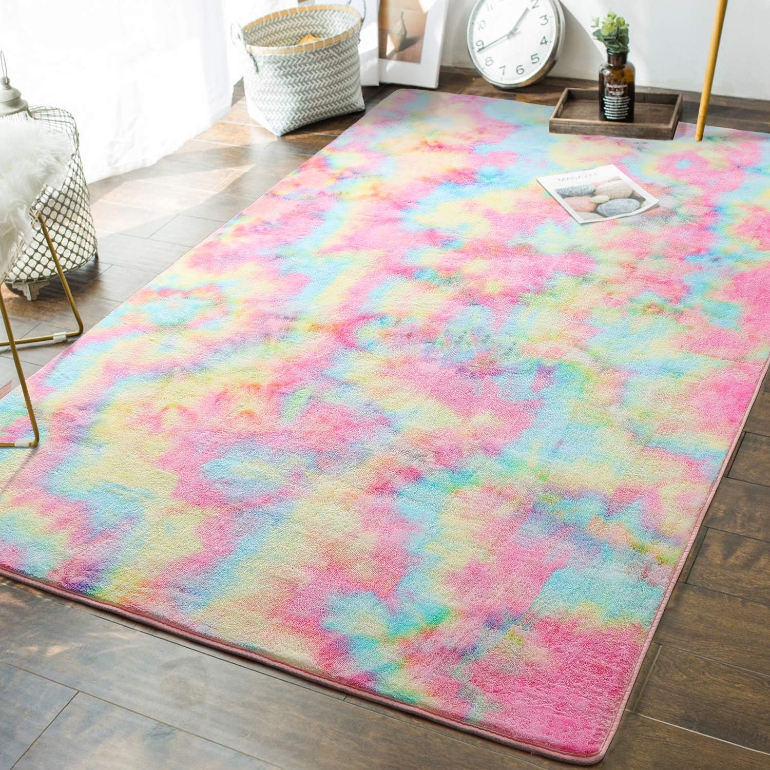 Andecor Soft Girls Room Rugs - 5 x 8 Feet Fluffy Rainbow Area Rug for Kid Baby Room Bedroom Nursery Home Decor Floor Carpet