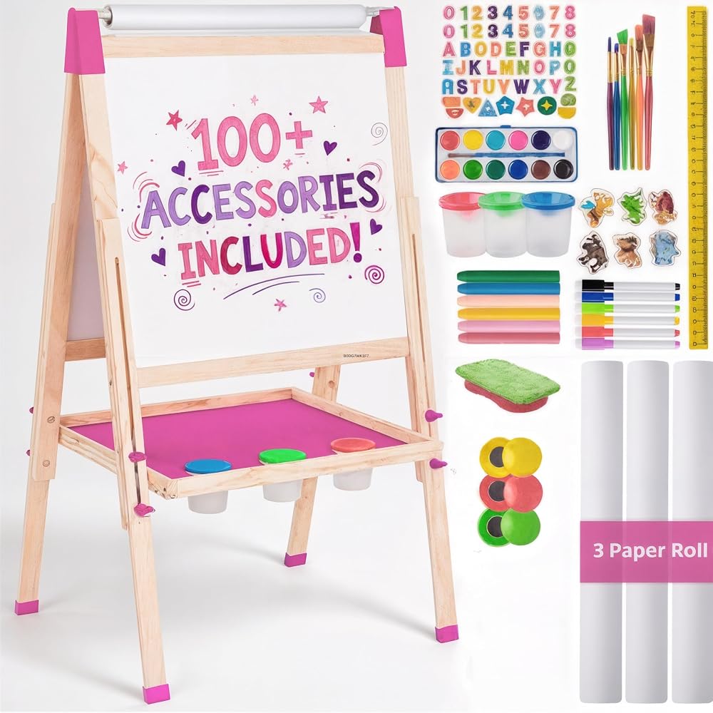 Blue Squid 3-in-1 Art Easel with Paper Rolls Magnetic Boards