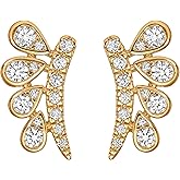 FETTERO Stud Earrings for Women - 14K Gold Plated CZ Hypoallergenic Earrings Studs Dainty Black CZ Leaf Gold Earrings for Women Trendy Statement Jewelry