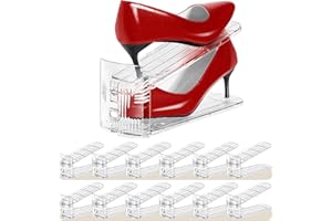 Tgzwme Shoe Slots Organizer 12 Pack - Shoe Stacker,3 Levels Adjustable,Space Savers 50%,Double Layer Holders for Closet (Transparent),Organizador de Zapatos