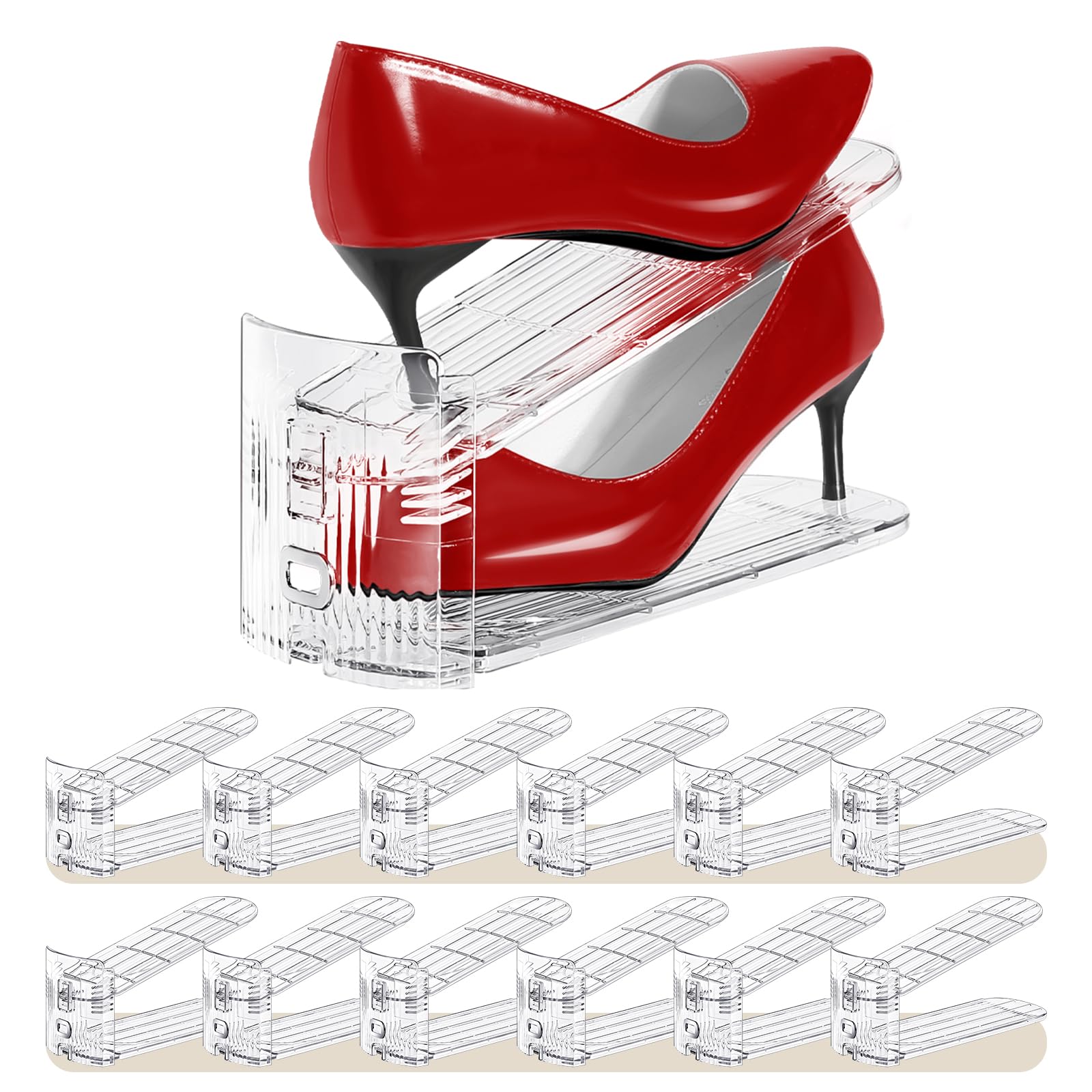 Photo 1 of Tgzwme Shoe Slots Organizer 12 Pack - Shoe Stacker,3 Levels Adjustable,Space Savers 50%,Double Layer Holders for Closet (Transparent),Organizador de Zapatos