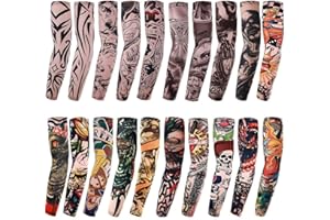 Akstore 20PCS Set Arts Fake Temporary Tattoo Arm Sunscreen Sleeves Designs Tiger, Crown Heart, Skull, Tribal and Etc