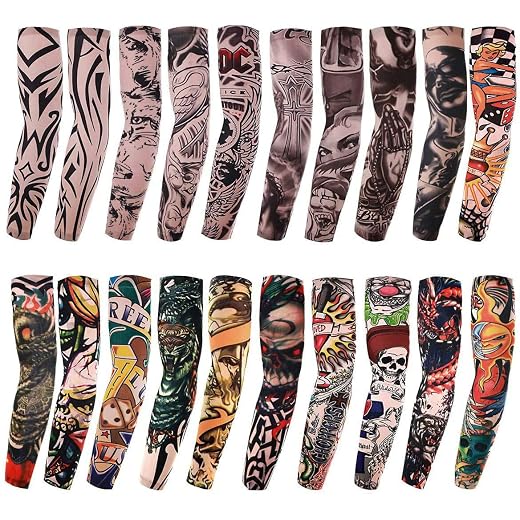 20 Piece Fake Temporary Arm Tattoo Sleeves - Tigers, Skulls, Tribal, Heart designs and more