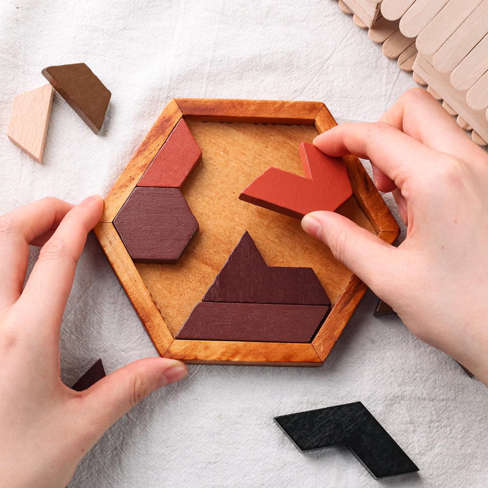 3 otters Hexagon Tangram Puzzle, Wooden Brain Puzzles Challenging Wooden Brain Teasers Puzzle Games Brain Games for Kids Family Party Gift