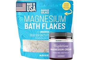 MAGNUM SOLACE Magnesium Flakes for Bath 10 LBS, Plus Nighttime Magnesium Cream - Inside The Bag, Lavender