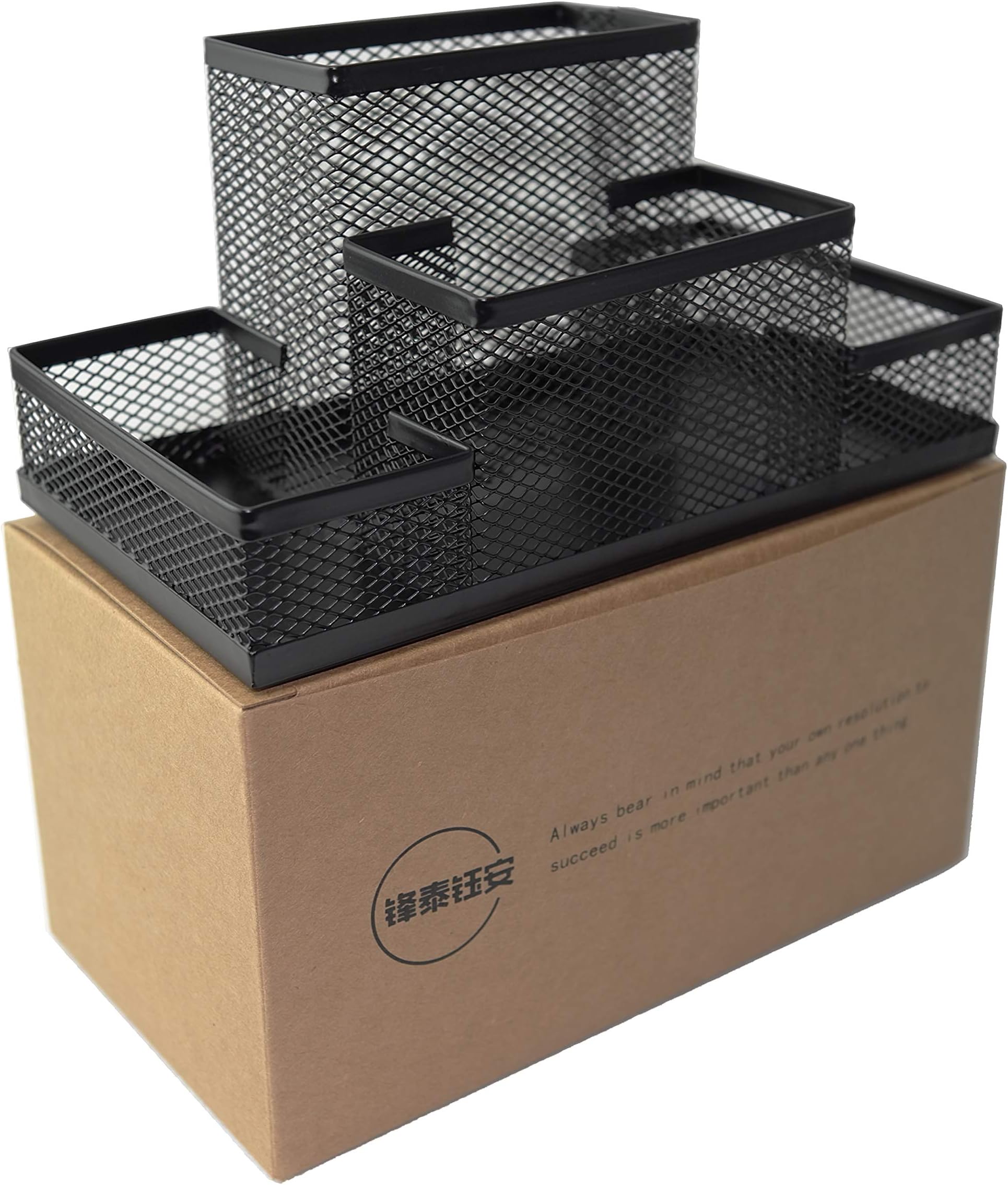 Fengtaiyuan T02 Black-Plus, Big Black Metal Wire Mesh Pencil Holder, Desktop Organizer