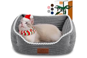 ZERBUGER Cat Dog Bed for Pets, Rectangle Pet Bed Gift for Puppy and Kitten, Machine Washable Calming Fluffy Pet Couch Sofa for Indoor Outdoor, Portable Soft Cat Bed with Non-Slip Bottom (Small, Grey)