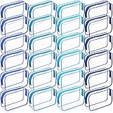 SilTriangle 24 Pack Clear Makeup Bags Bulk Cosmetic Storage Bag Waterproof PVC Pouch with Zipper for Travel Organizer Plastic Toiletries Case for Women Traveling Bathroom, 7"x 4.7"x 2.4"(Blue)