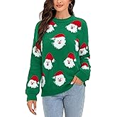 HQP Christmas Sweaters for Women Funny Santa Christmas Tree Graphic Pullover Ugly Xmas Snowman Sweaters