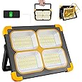 Eraylife Rechargeable LED Work Light, 120W 348Leds 10000LM Magnetic Work Light Rechargeable LED Flood Light for Job Site Car Repair Camping, Portable Waterproof Solar Work Light with USB Output