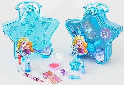 Disney Frozen blauer Schminkkoffer in Stern-Form mit Henkel, 1er Pack (enthält kindgerechte Schminke für Augen und Lippen, Na