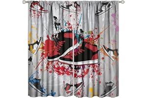 SXXLDNG Basketball Shoes Curtains for Boys Bedroom Red Black Nursery Sneaker Sports Vintage Cool Kids Teen Mens Bedroom Decor 2 Panels Window Treatment Set for Living Room Decor 42Wx54H Inch Decor