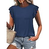 KIRUNDO Womens Summer Tops 2025 Trendy Ruffle Cap Sleeve Casual T Shirts Crewneck Basic Tee Cute Blouses Clothing