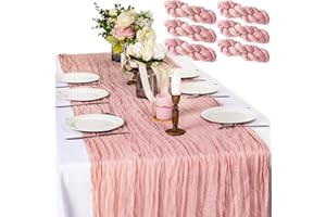 XSEINO 6Pieces 10FT Dusty Pink Cheesecloth Table Runner Boho Gauze Fabric Table Runner Rustic Sheer Runner for Wedding Birthday Baby Shower Party Boho Table Decoration