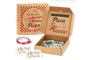 Feifeiya 2 Pcs Birthday Pizza Money Box for Cash Gift 7 x 7 Inch Pizza Boxes Money Holder Fun Gift for Surprise Funny Classic Happy Birthday Party Celebrations (Cash Not Include) (Brown)