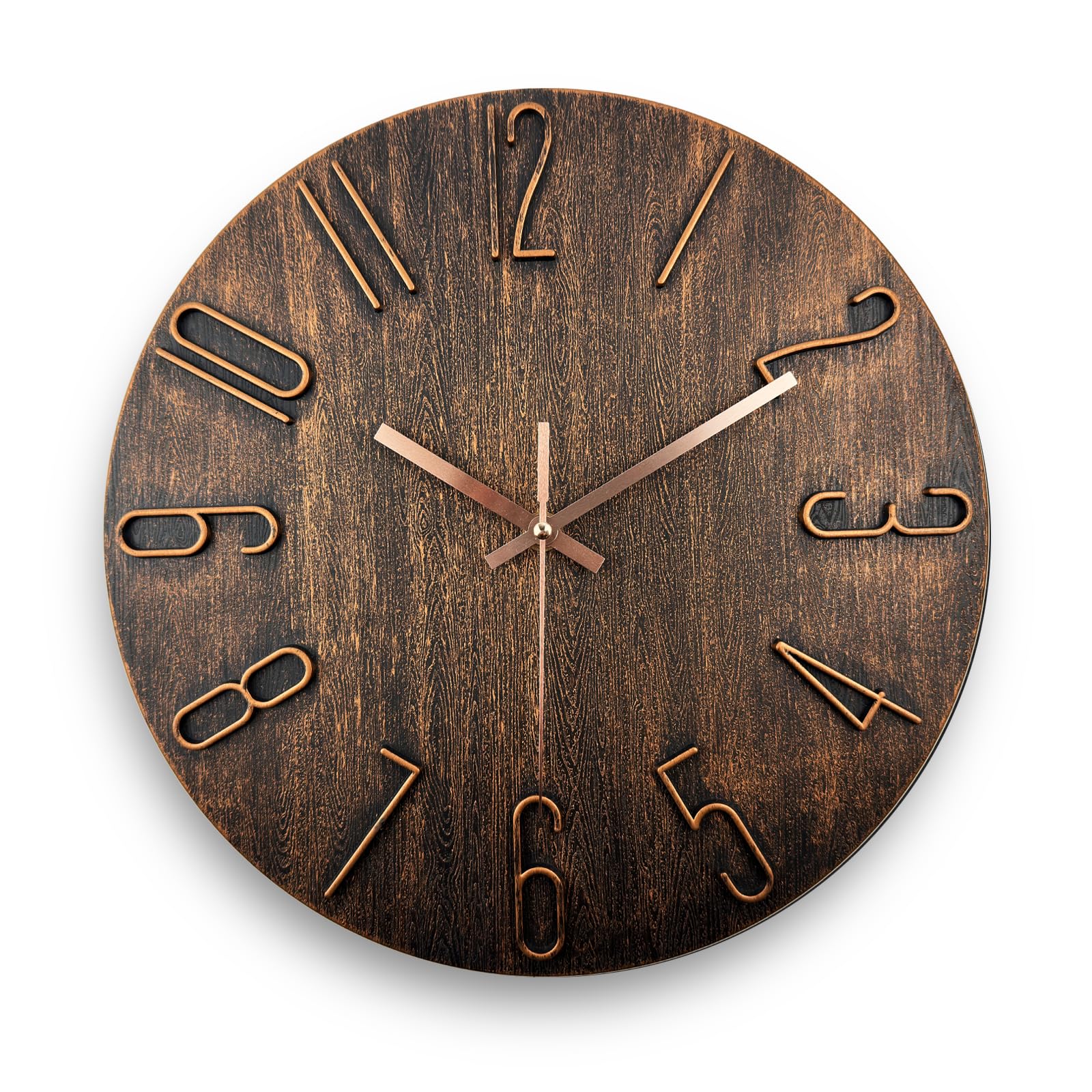 Photo 1 of fapugh Wall Clock Battery Powered 12 inch Silent Wall Clock, Exquisite Modern Style Decorative Clock, Suitable for Home, Office, School, Kitchen, Bedroom, Living Room (Brown)