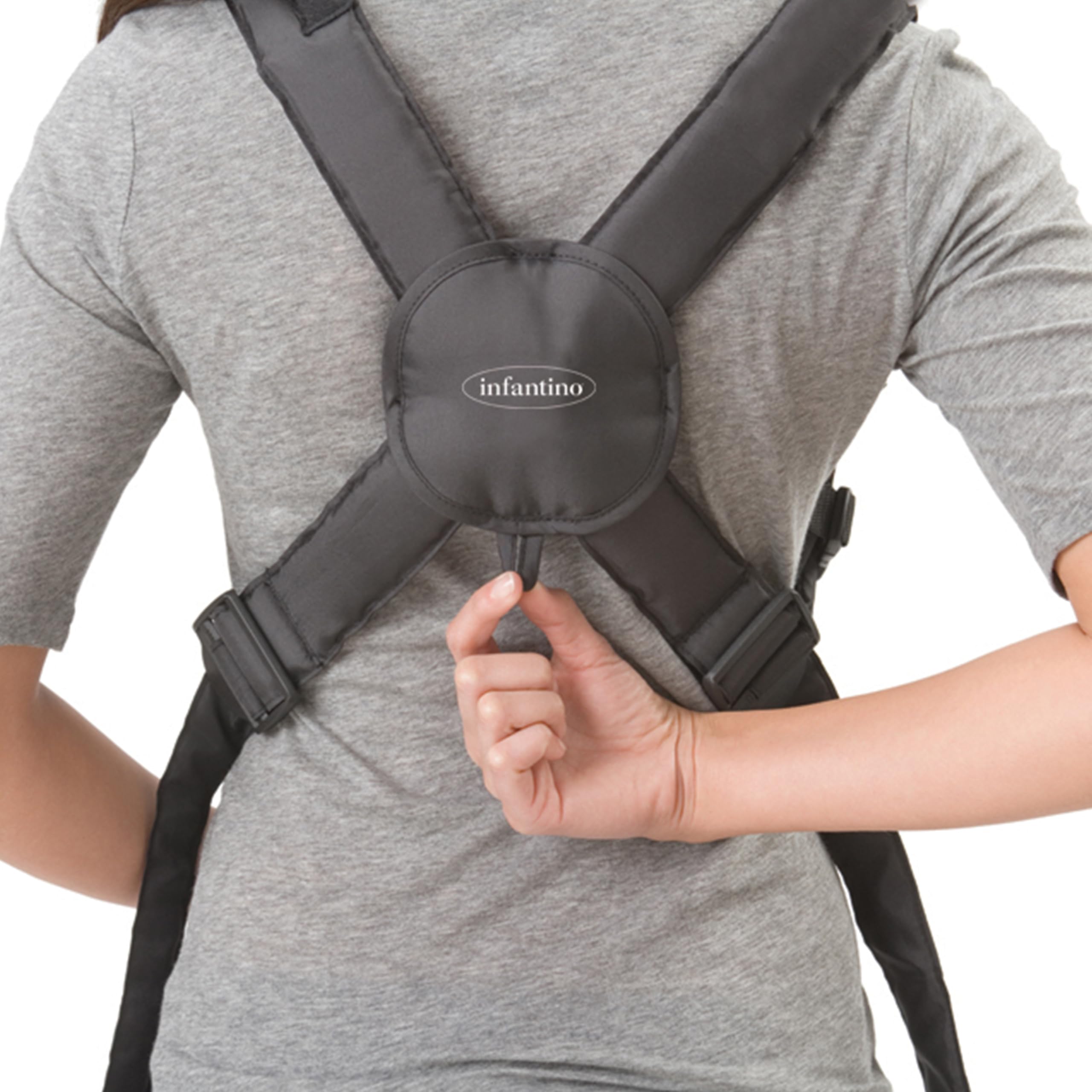 Infantino Swift Classic Carrier with Pocket, 2-Ways to Carry Carrier with Wonder Bib & Essentials Storage Front Pocket for Babies 8-25lb, Adjustable Strap, Black