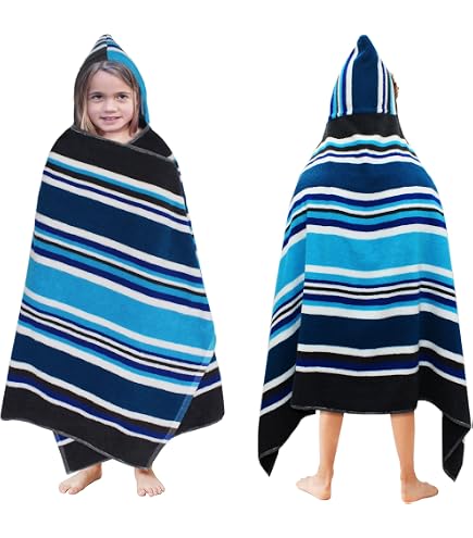 Rugby Theme Hooded Beach Towel For Boys 30x50 Inch - Quick Dry, Swim Towel With Hood For Kids 4-8