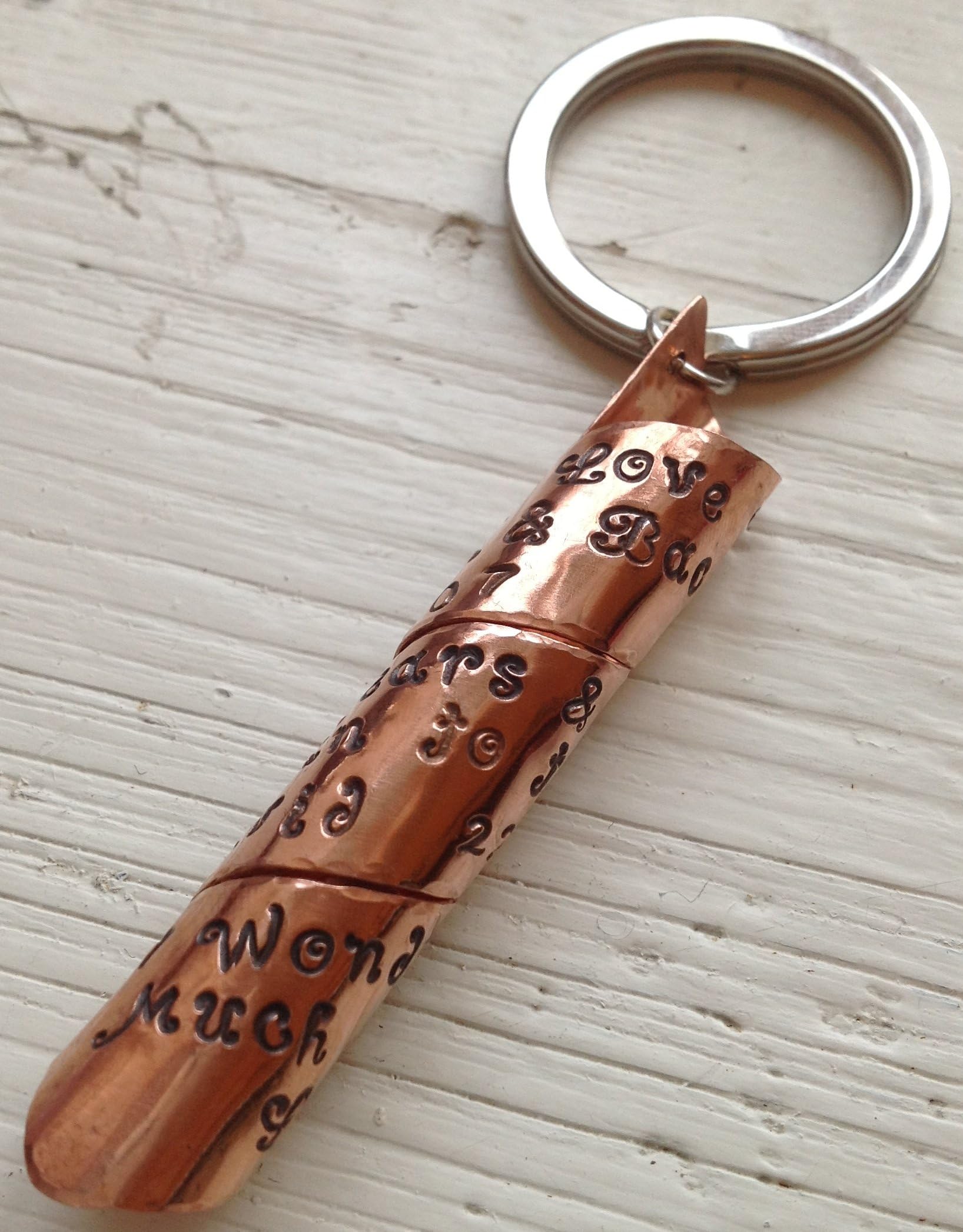 7th Anniversary Copper Gift Personalised Secret Message Scroll Keyring