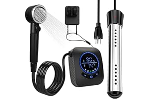 Yimserk Portable Shower with Water Heater–Camping Shower Pump with 8000mAh Battery, 5-Speed Settings, LCD Display, 6L/min, IPX8–Portable Shower Head for Camping, Hiking, Car, Pets