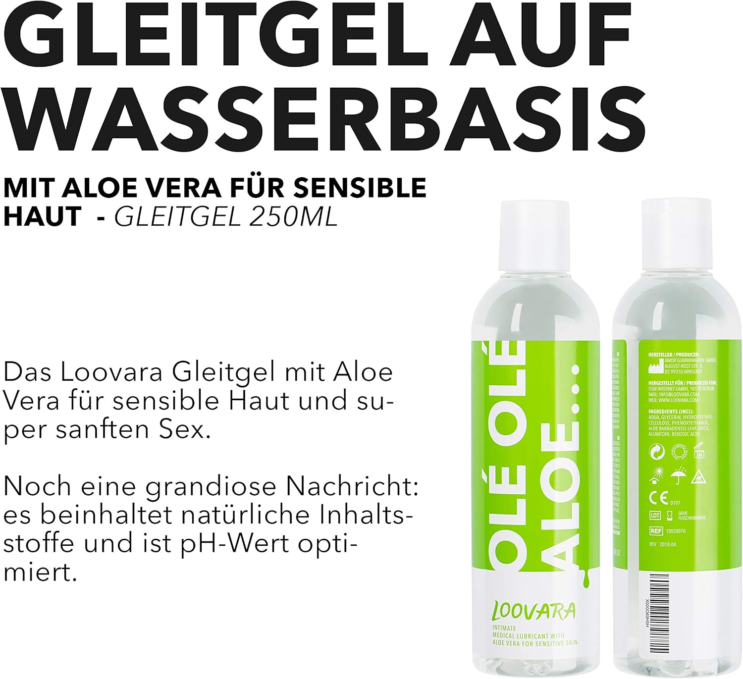 Loovara Lubricant Gel Olé 250 ml, Water-Based, with Aloe Vera, pH-Optimized, Compatible with Condoms, Vegan - Image 3