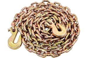 TBAPFS 3/8 Inch x 10 Feet Transport Binder Chain G80 Safey Tow Chain with Grab Hooks 7100 Lbs Safe Work Load for Transporting Towing Tie Down Binding Equipment