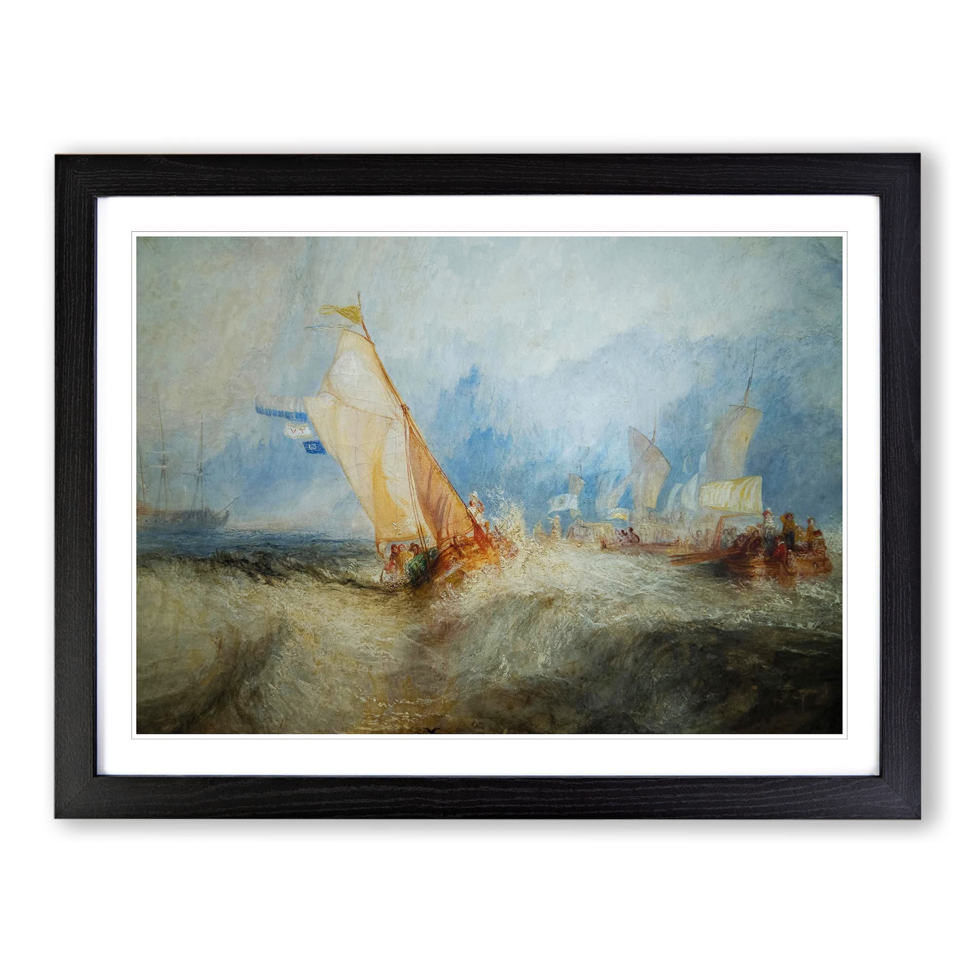 Ship At Sea By Joseph Mallord William Turner Classic Painting Framed Print | A4 Black Framed Wall Art | Ready to Hang | Classic Vehicle Picture | Living Room Bedroom Lounge Office