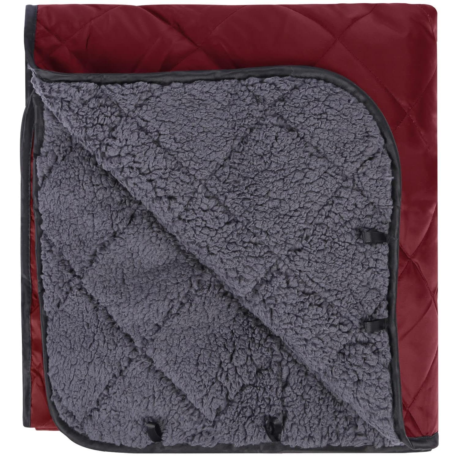 REDCAMP 79"x79" Winter Outdoor Blanket with Sherpa Lining, Waterproof & Windproof Cold Weather Blankets, Extra Thick Warm Blanket for Camping Stadium Car Dog, Machine Washable Portable Red Image