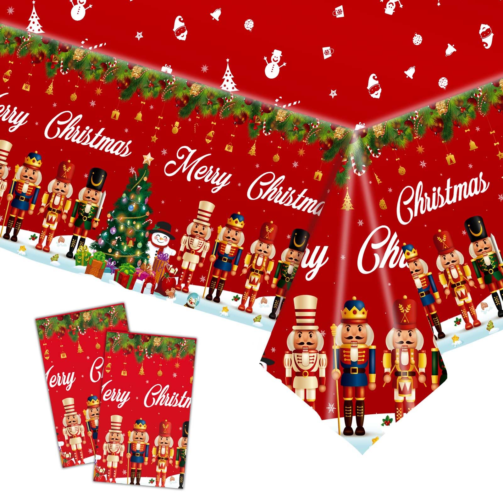 2Pcs Christmas Party Table Cover Table Cloth,137 * 274cm Christmas Nutcracker Table Decorations Plastic Waterproof Rectangular Tablecover Xmas Tablecloth for Christmas Evening Party Table Decorations