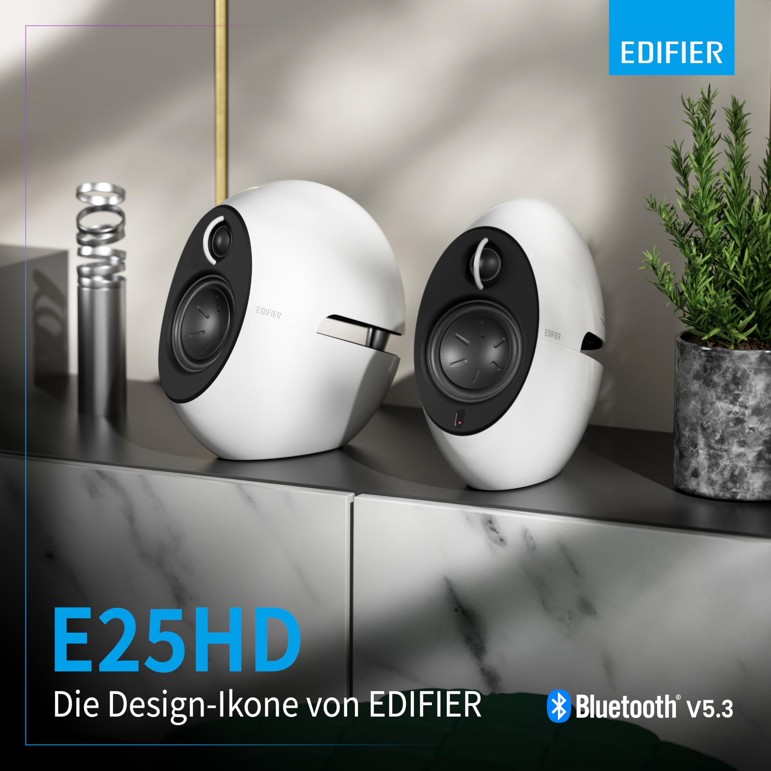 Edifier E25HD Bluetooth Lautsprecher-Set – 74Watt – Hervorragende Soundqualität mit Bassreflexmembran – LDAC-Technologie – Bluetooth 5.3 – Elegantes Design – Optische + Aux-Anschlüsse – Weiß 5