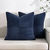 HOSHEN HOME Pack of 2 Corduroy Decorative Throw Pillow Covers for Bed Couch, 18x18 in Boho Aesthetic Home Decor, Soft Corduroy Patchwork Texture Cozy Accent for Couch Sofa Bedroom Living Room, Blue