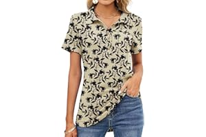 TFSDOD Womens Short Sleeve Polo T Shirts Business Casual Collared V Neck Button Down Tunics Tops with Pocket