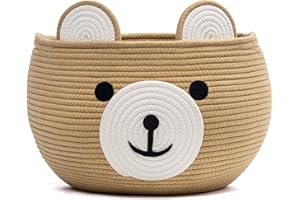 CherryNow Baby Gift Basket for Newborn, Empty Gift Basket with Handles, Medium Animal Basket for Toy Clothes Towel, Woven Rope Bear Basket for Kids, Brown, 15.7" D x 10.5" H