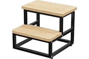 YAKANJ Step Stools for Adults Kids,Heavy Duty Sturdy Metal Frame Hold Up to 500 Lbs Capacity for Kitchen Bathroom Bedroon-Light Brown