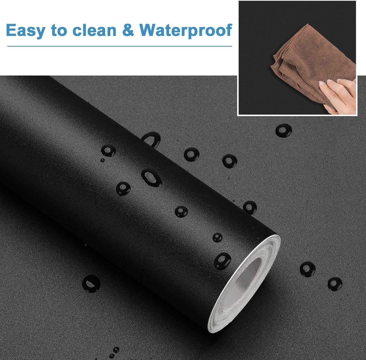Timeet Self Adhesive Wallpaper Black Sticky Back Plastic Paper Matte Peel and Stick Wallpaper Waterproof Contact Paper Black Vinyl Film for Furniture Wardrobe Shelf Bedroom Livingroom Wall 40x300cm - Image 3