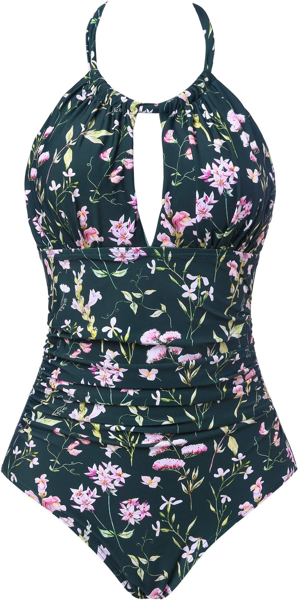 Cherrydew Womens One Piece Swimsuit Tummy Control Slimming Bathing Suit Ruched Front