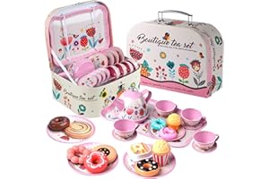 TUPARKA Tea Set Princess Tea Time Teapot Tray Cake Dessert Cookies Tablecloth Gloves with Carrying Case Kitchen